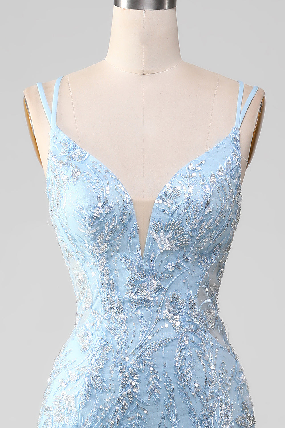 Blå tyll havfrue Prom kjole med Beaded