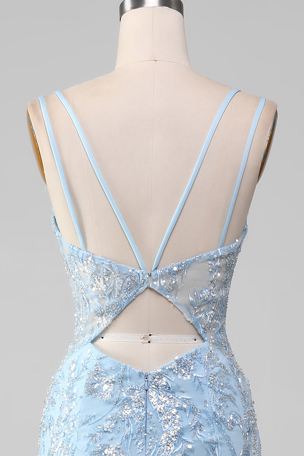 Blå tyll havfrue Prom kjole med Beaded