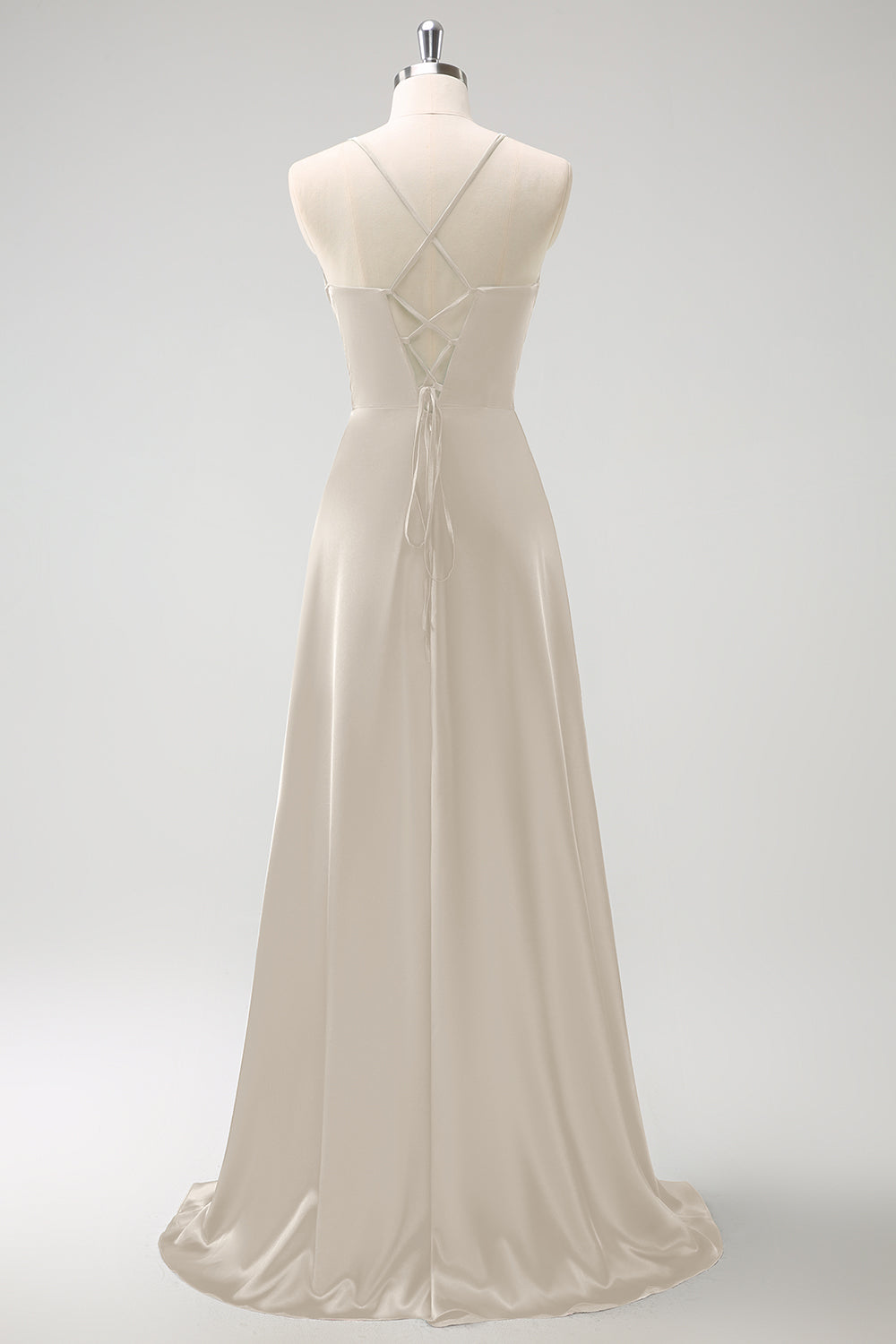 Mørkegrønn A-linje rynket snøring tilbake sateng lang brudepikekjole