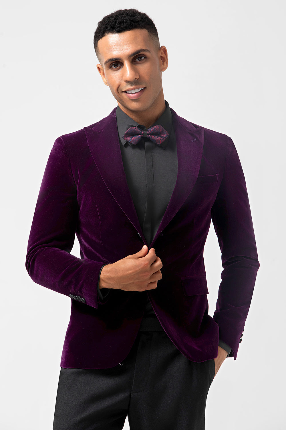 Mørk lilla topp Lapel One Button Velvet Blazer for menn