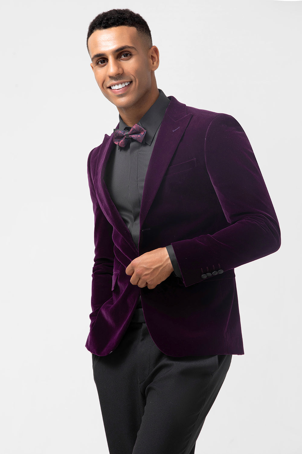 Mørk lilla topp Lapel One Button Velvet Blazer for menn