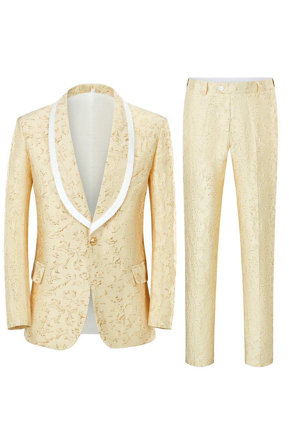 Champagne Sjal Lapel En knapp Jacquard Menns Prom Suits