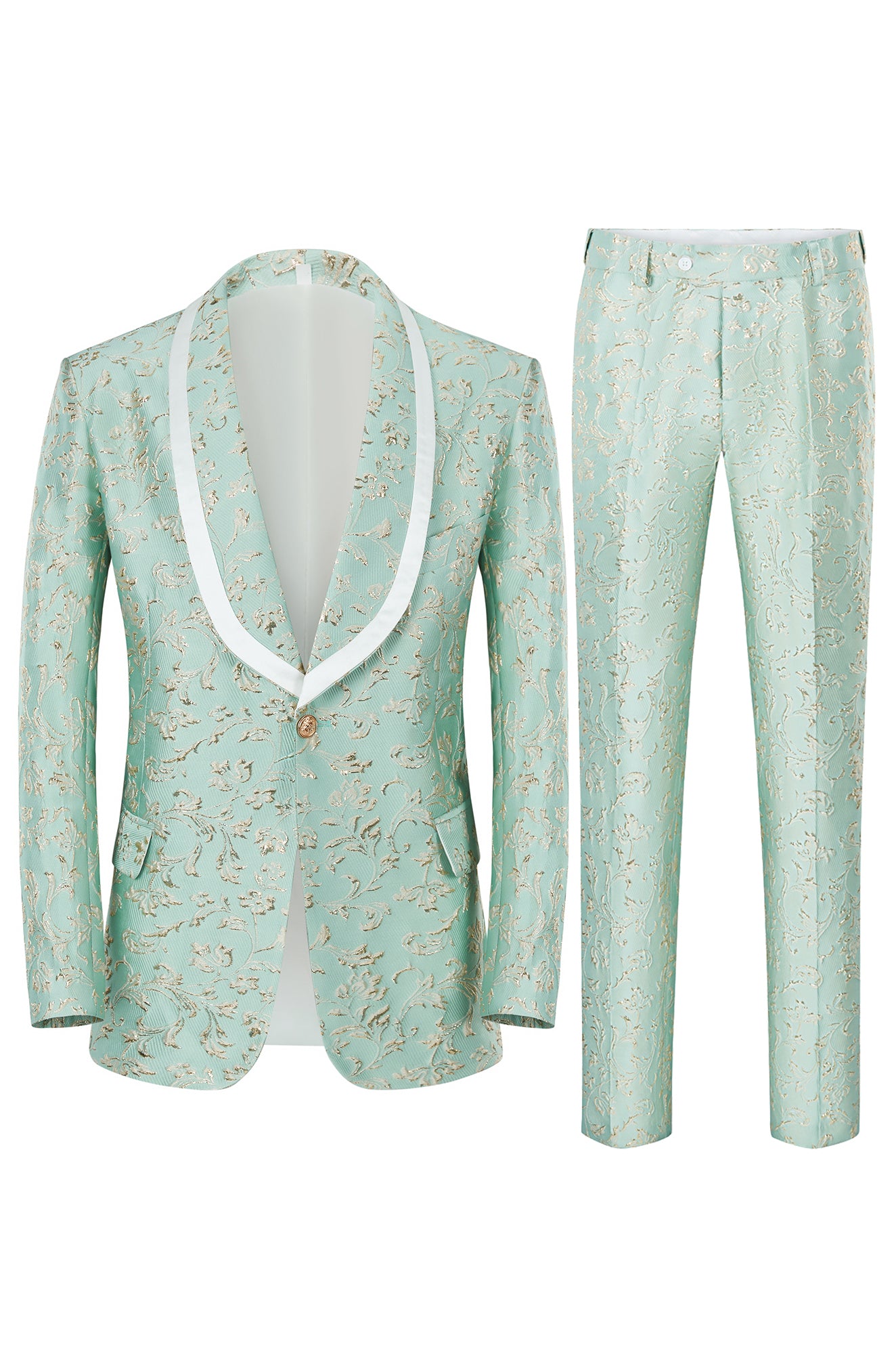 Mint Sjal Lapel En knapp Jacquard Menns Prom Suits