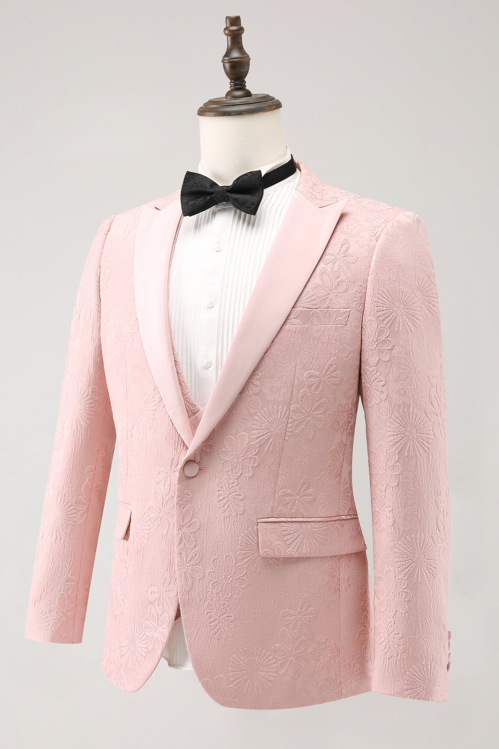 Mørkeblå 3-delt Peak jakkeslag Jacquard One Button Balldresser for menn