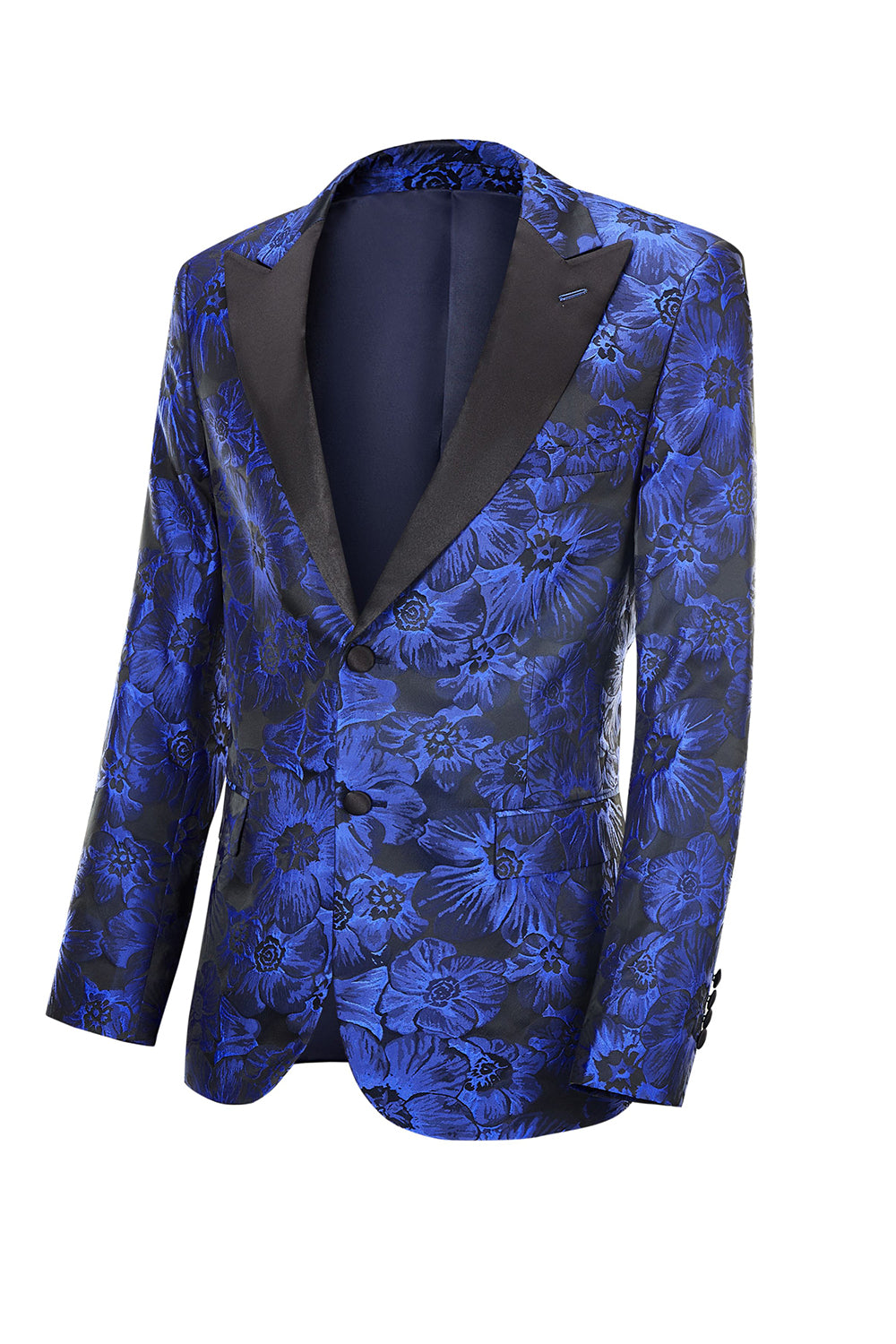 Peak Lapel Jacquard To knapper Royal Blue Single Breasted Menns Prom Blazer