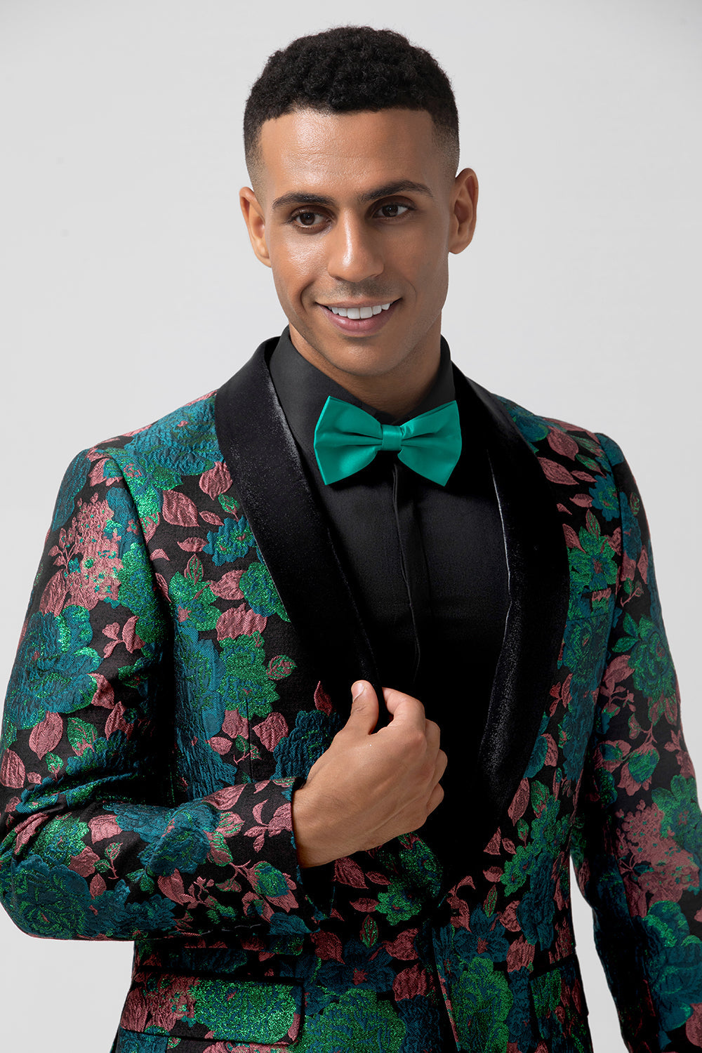 Grønn Jacquard Sjal Jakkeslag One Button Herre Prom Blazer