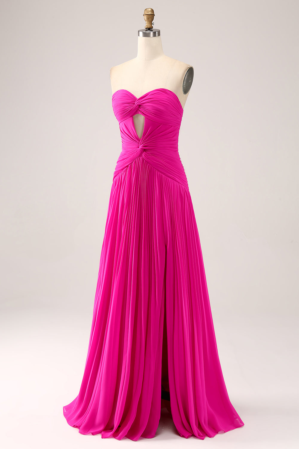 Fuchsia A Line Sweetheart plissert nøkkelhull lang ballkjole med spalt