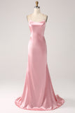 Blush Mermaid Spaghetti stropper Long Prom Dress