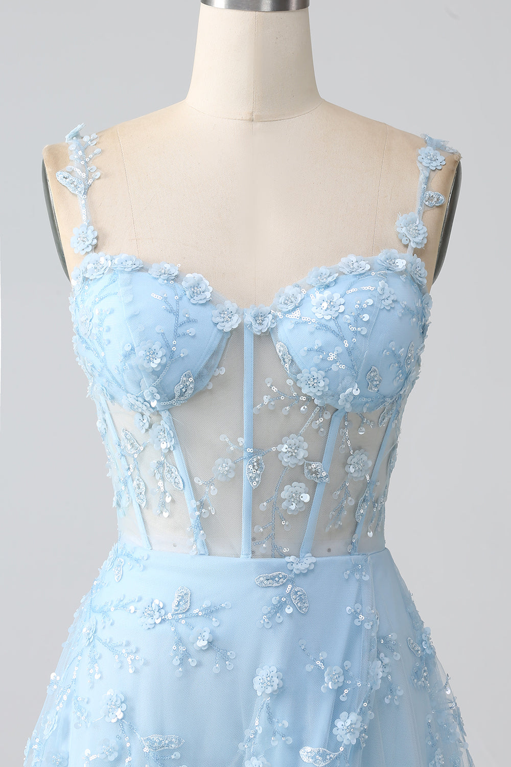 Sparkly Blush A Line Spaghetti stropper paljett korsett Prom kjole med spalt
