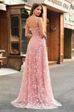Sparkly Blush A Line Spaghetti stropper paljett korsett Prom kjole med spalt