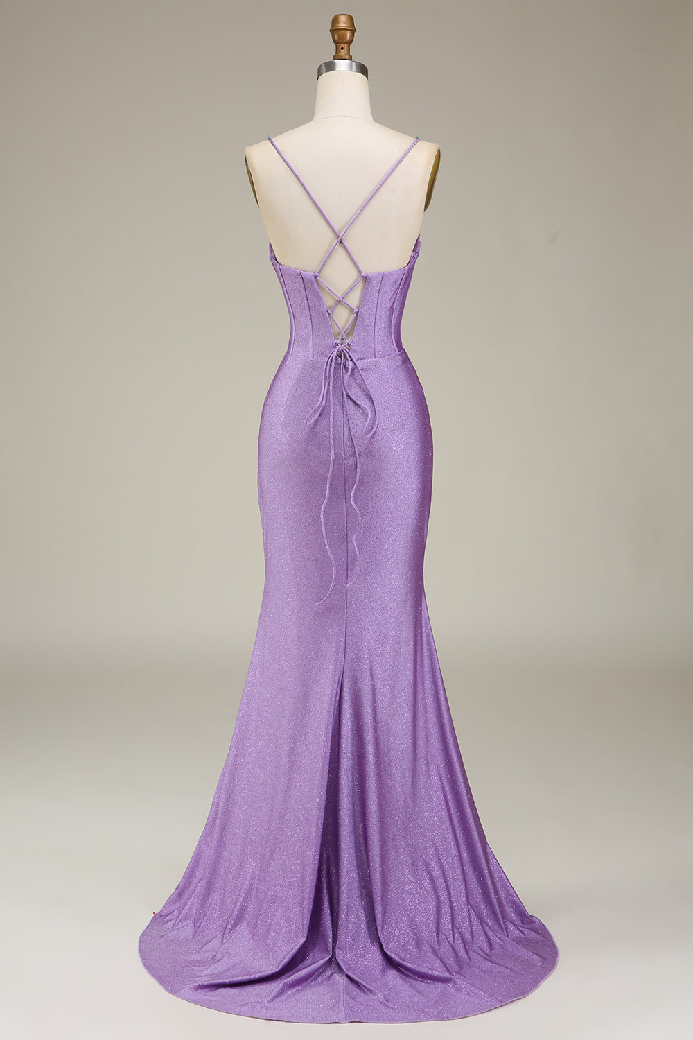 Satin Spaghetti stropper Lilac Prom kjole med korsett