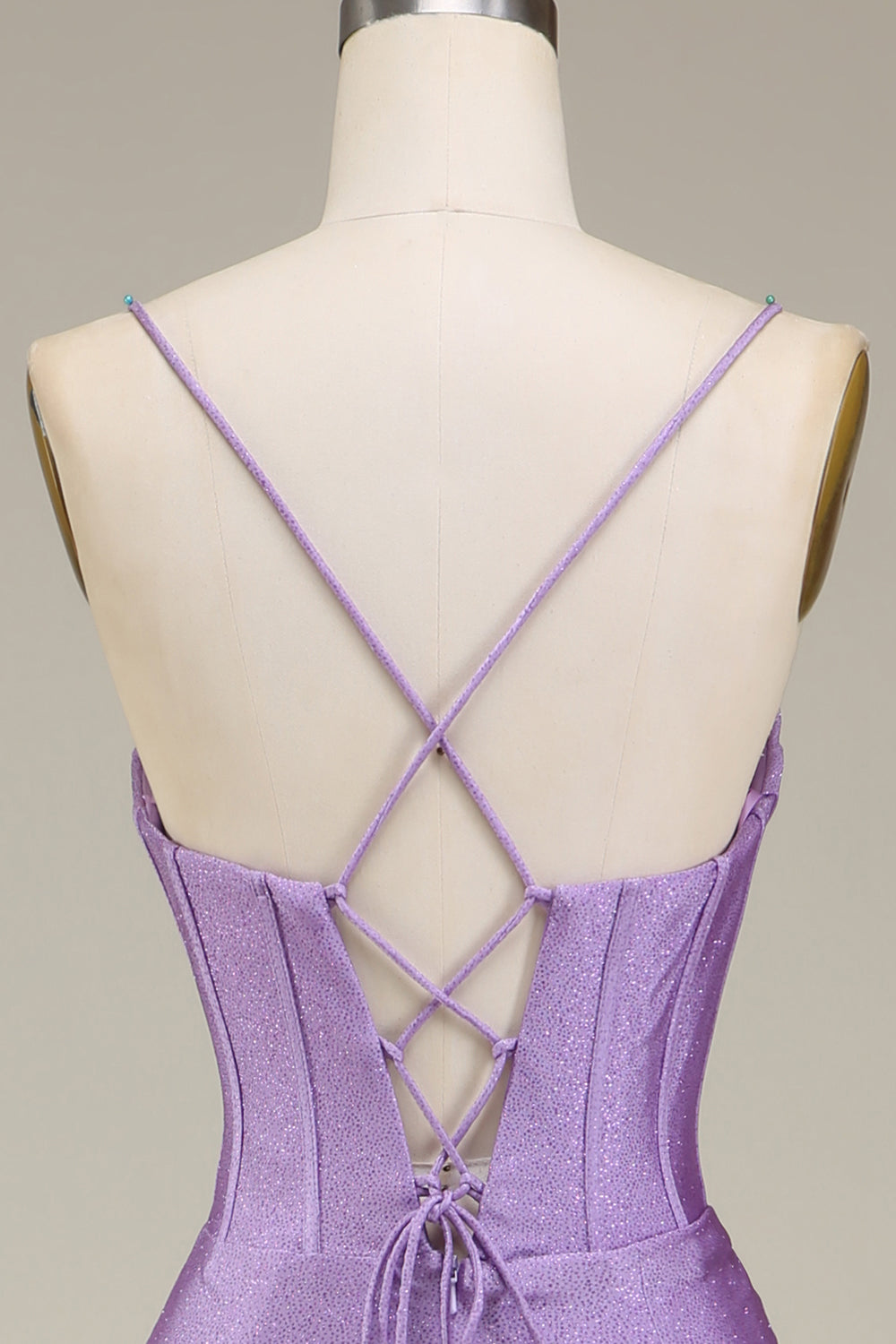 Satin Spaghetti stropper Lilac Prom kjole med korsett