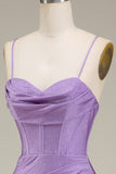 Satin Spaghetti stropper Lilac Prom kjole med korsett