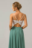 Eukalyptus Åpne tilbake Boho Chiffon Long brudepike kjole med blonder