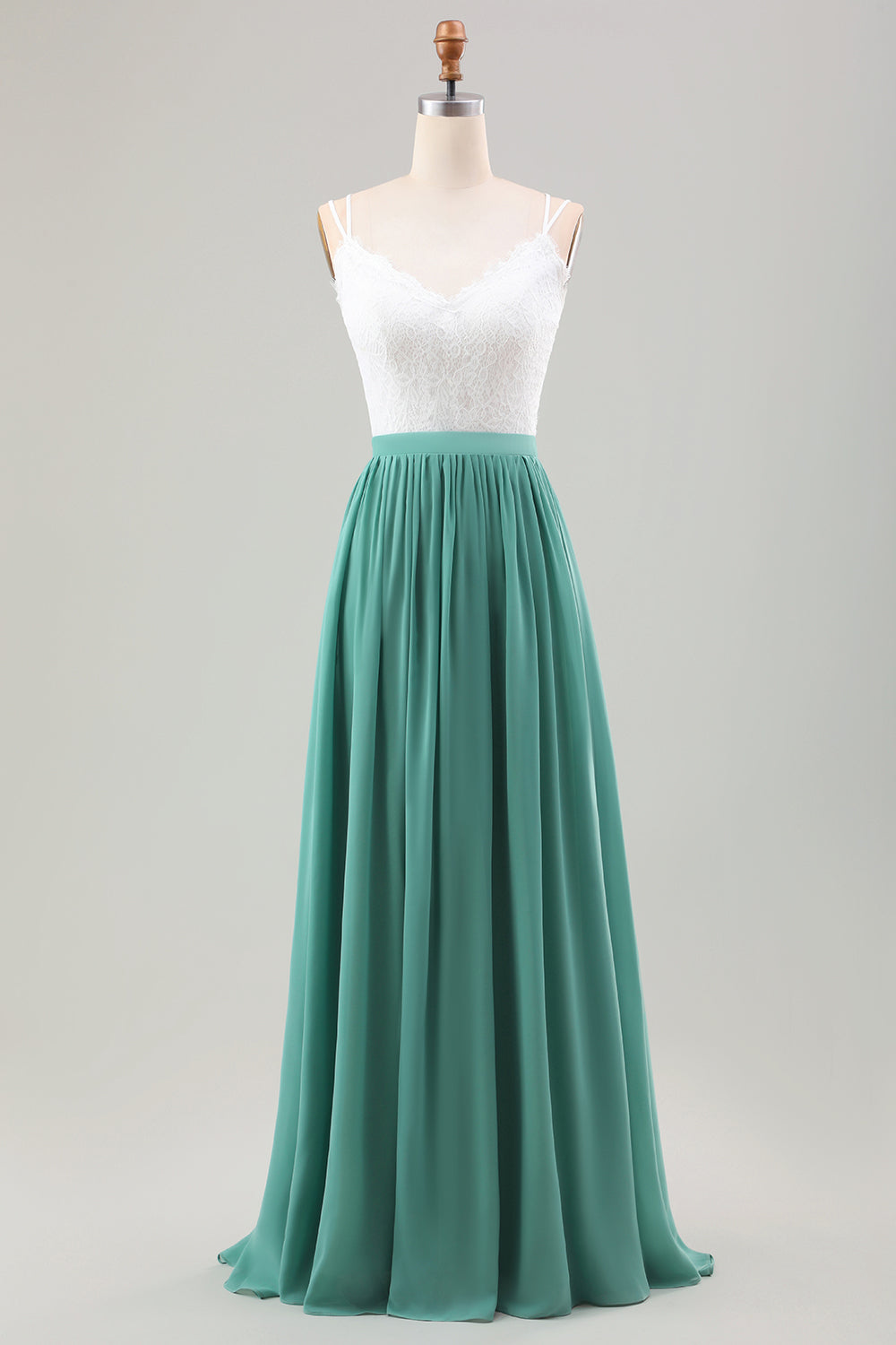 Eukalyptus Åpne tilbake Boho Chiffon Long brudepike kjole med blonder