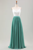 Eukalyptus Åpne tilbake Boho Chiffon Long brudepike kjole med blonder
