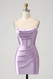 Lilac Bodycon Spaghetti stropper Korsett Sateng Kort Cocktailkjole