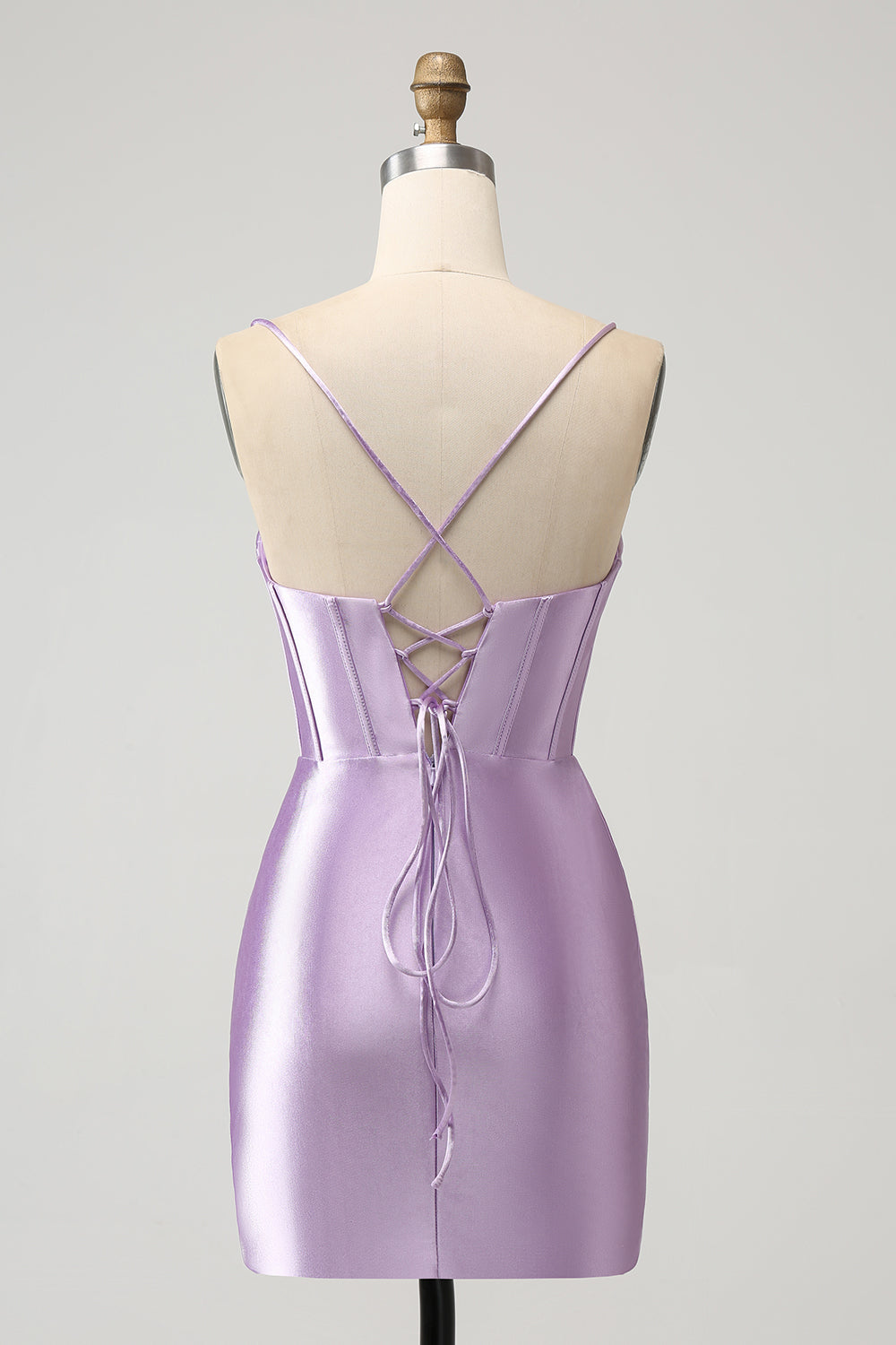 Lilac Bodycon Spaghetti stropper Korsett Sateng Kort Cocktailkjole
