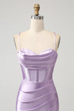 Lilac Bodycon Spaghetti stropper Korsett Sateng Kort Cocktailkjole