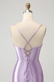 Lilac Bodycon Spaghetti stropper Korsett Sateng Kort Cocktailkjole