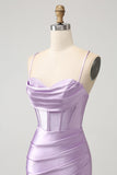 Lilac Bodycon Spaghetti stropper Korsett Sateng Kort Cocktailkjole