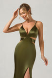 Olive Sheath Spaghetti stropper Cut Out Long brudepike kjole med Slit
