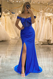 Beaded Royal Blue Corset Prom kjole med Slit