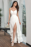 Enkel hvit ruffled Chiffon Corset Engagement Party kjole med spalt