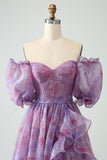 Lilla A Line Square Neck Corset Prom kjole med spalt