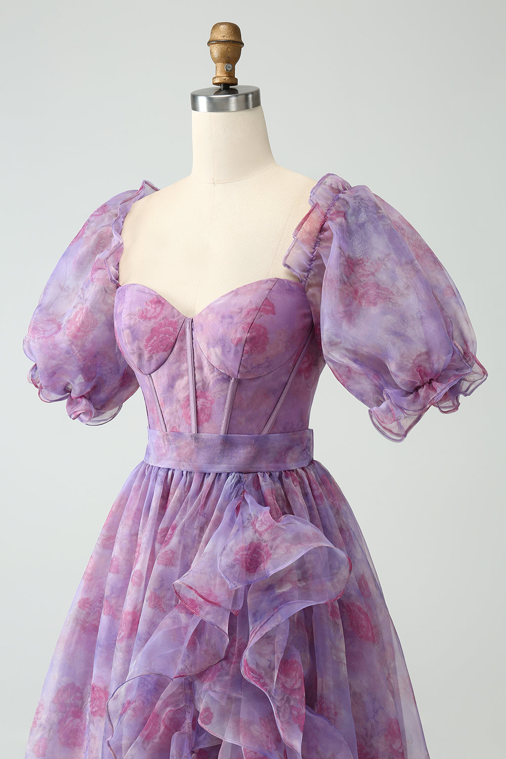 Lilla A Line Square Neck Corset Prom kjole med spalt
