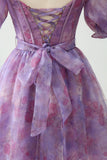 Lilla A Line Square Neck Corset Prom kjole med spalt