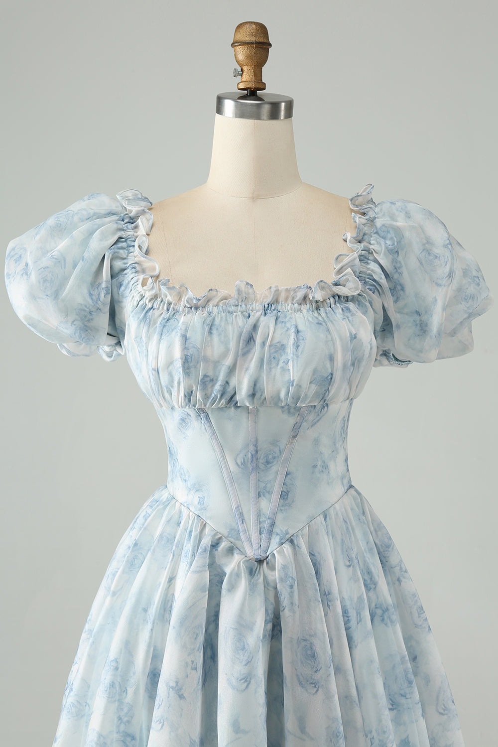 Lysegrønn En linje Firkantet hals Floral Ruffle Kort hjemkomstkjole