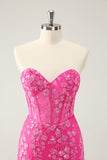 Sparkly Fuchsia Sweetheart Corset Homecoming kjole med applikasjoner