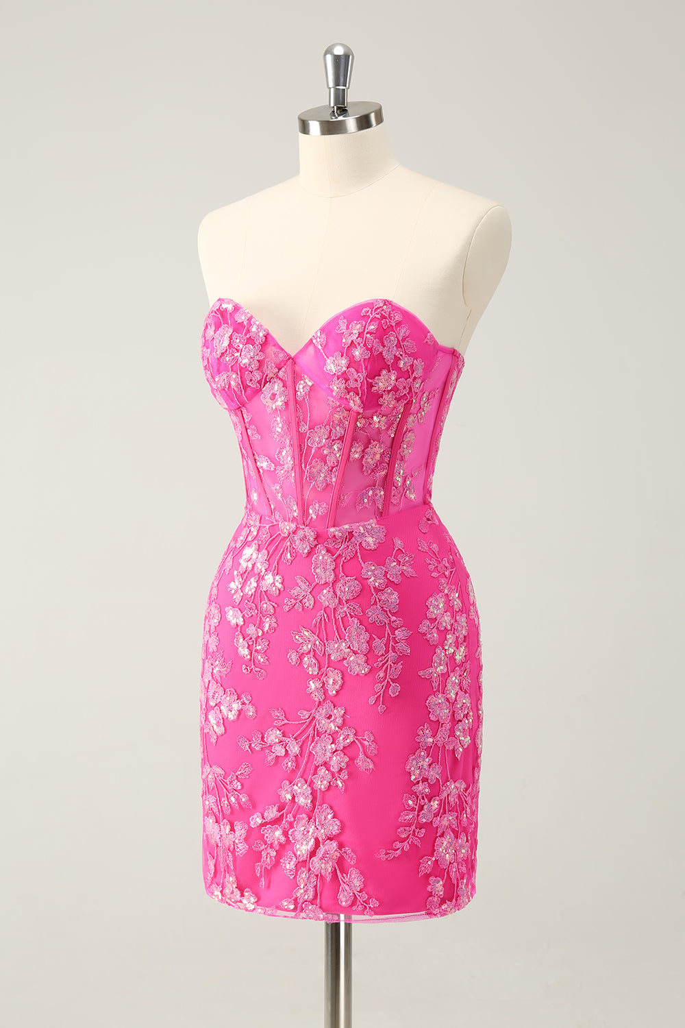 Sparkly Fuchsia Sweetheart Corset Homecoming kjole med applikasjoner