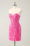 Sparkly Fuchsia Sweetheart Corset Homecoming kjole med applikasjoner
