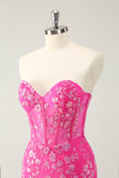 Sparkly Fuchsia Sweetheart Corset Homecoming kjole med applikasjoner