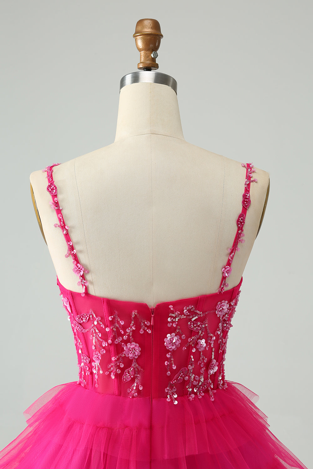 Hot Pink A Line Spaghetti stropper Tylle Tiered Kort Homecoming Dress