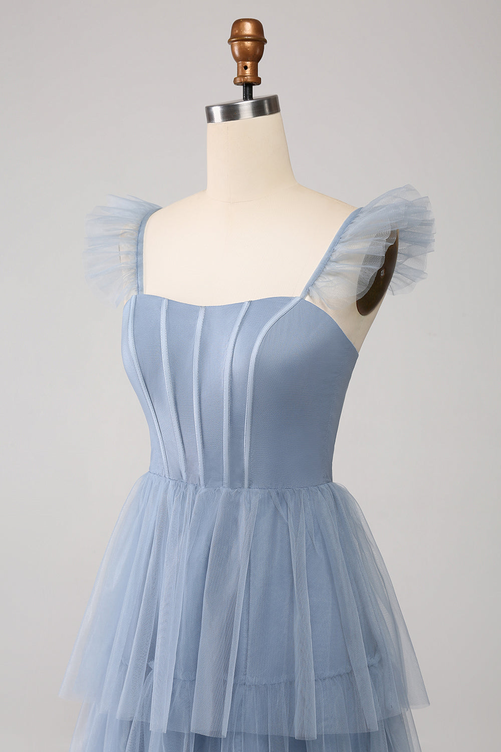 Dusty Blue A Line Tiered Tylle Corset brudepike kjole med Slit