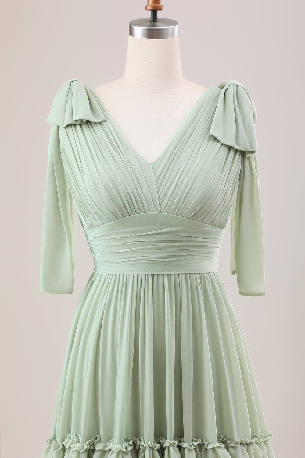Dusty Sage A Line Chiffon brudepike kjole med volanger