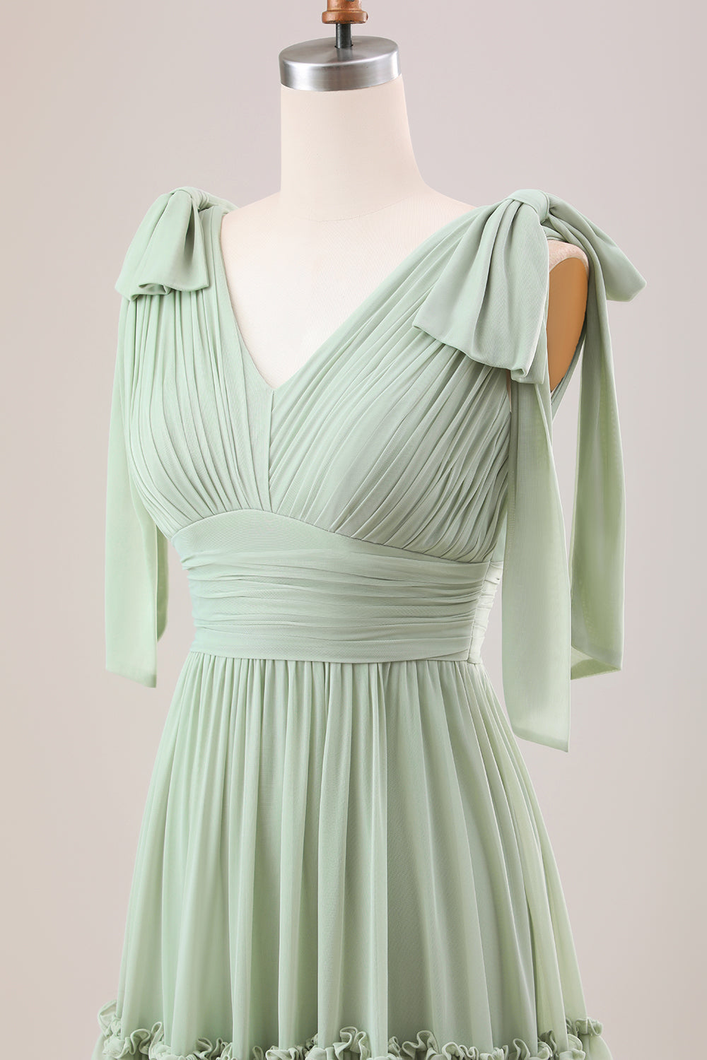 Dusty Sage A Line Chiffon brudepike kjole med volanger
