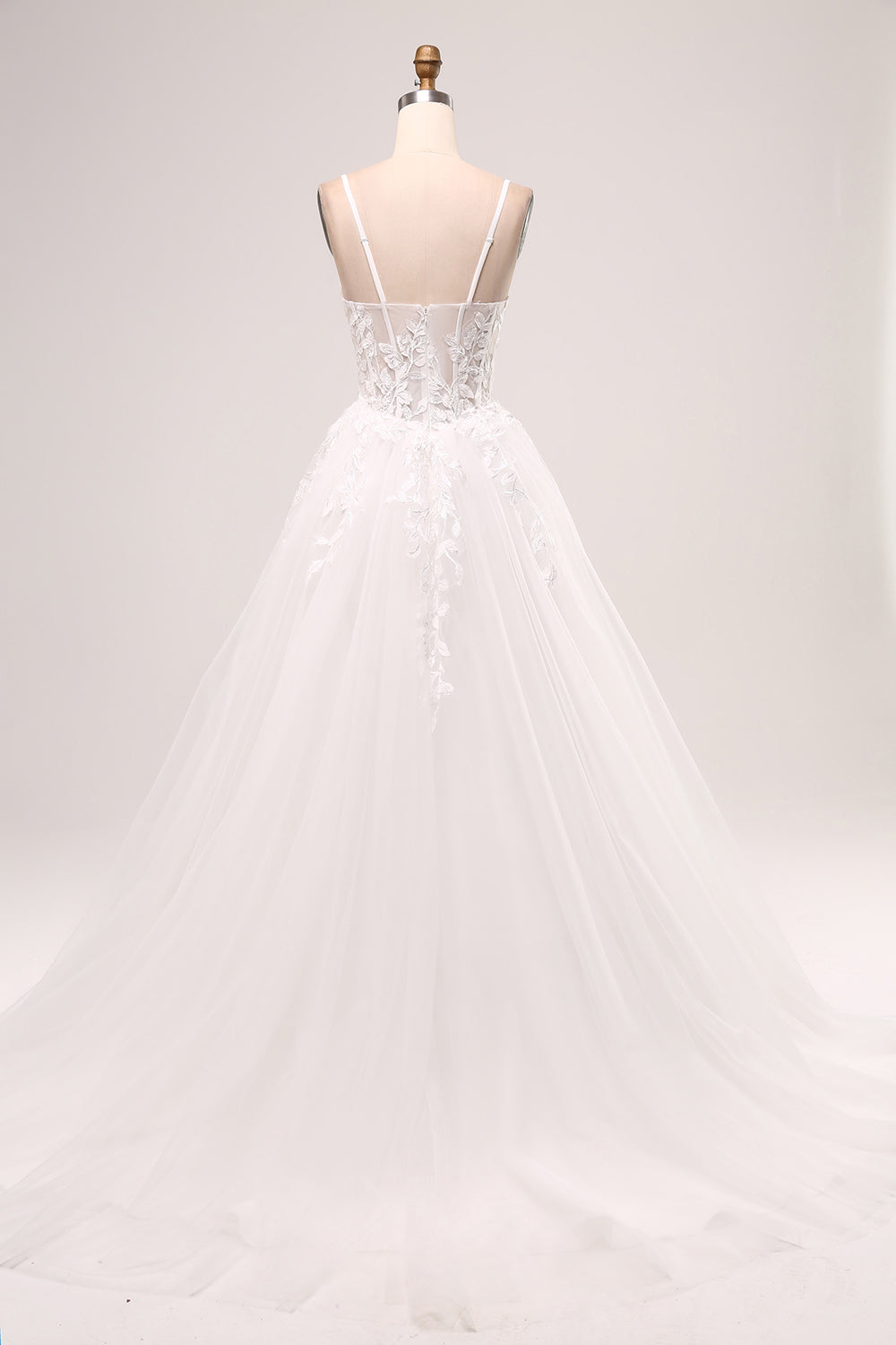 Ivory A-Line Spaghetti stropper Korsett Lace Tylle Long Wedding Dress