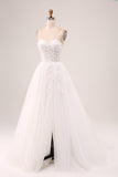 Ivory A-Line Spaghetti stropper Korsett Lace Tylle Long Wedding Dress