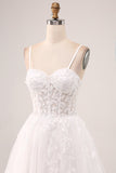 Ivory A-Line Spaghetti stropper Korsett Lace Tylle Long Wedding Dress