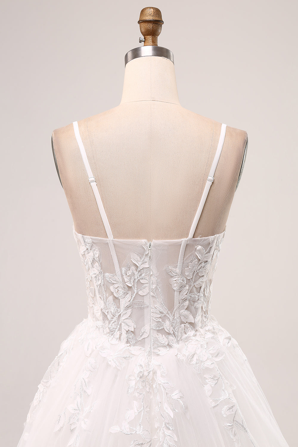 Ivory A-Line Spaghetti stropper Korsett Lace Tylle Long Wedding Dress