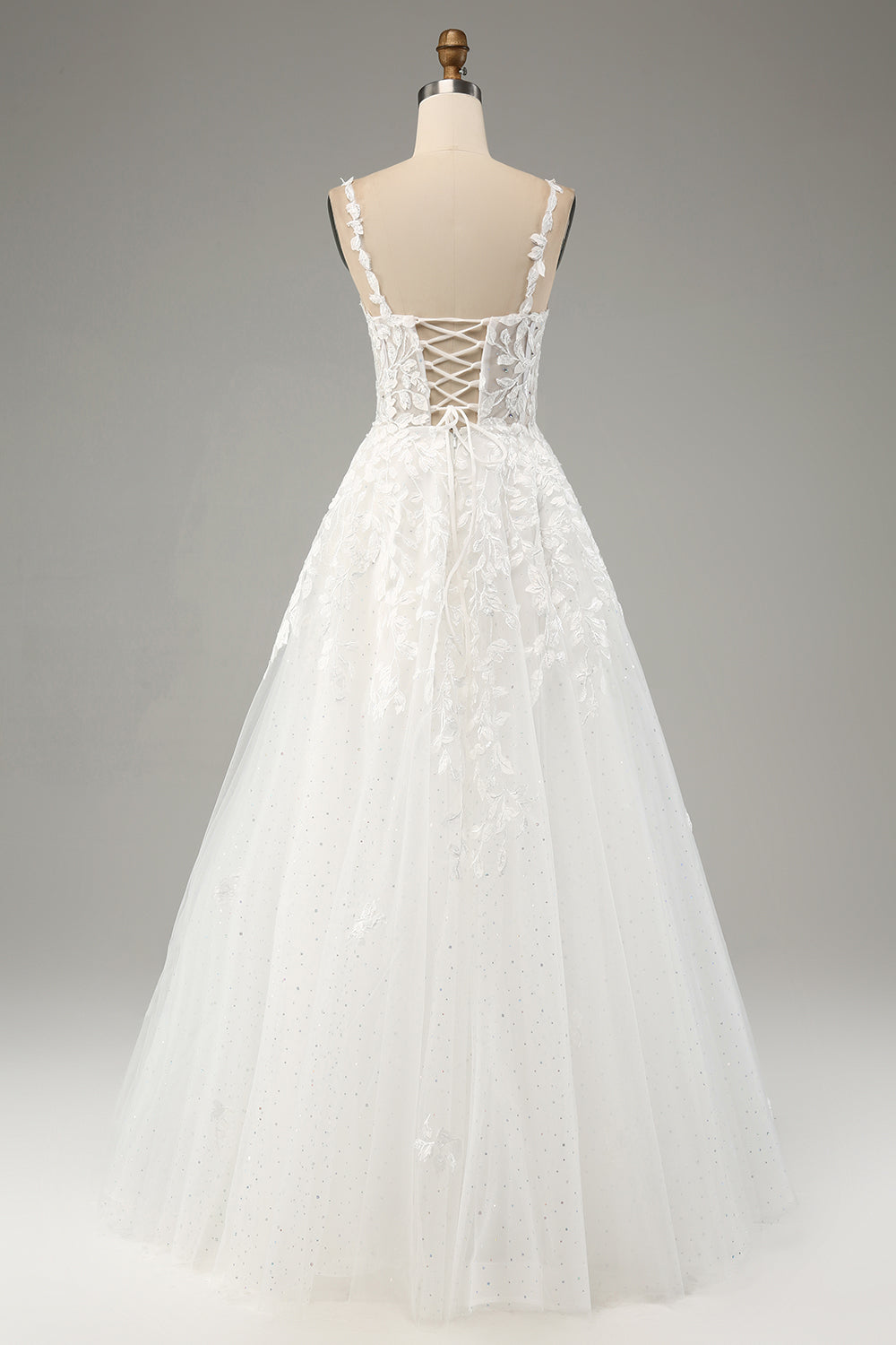 Ivory A-Line Tylle Spaghetti stropper brudekjole med Appliques
