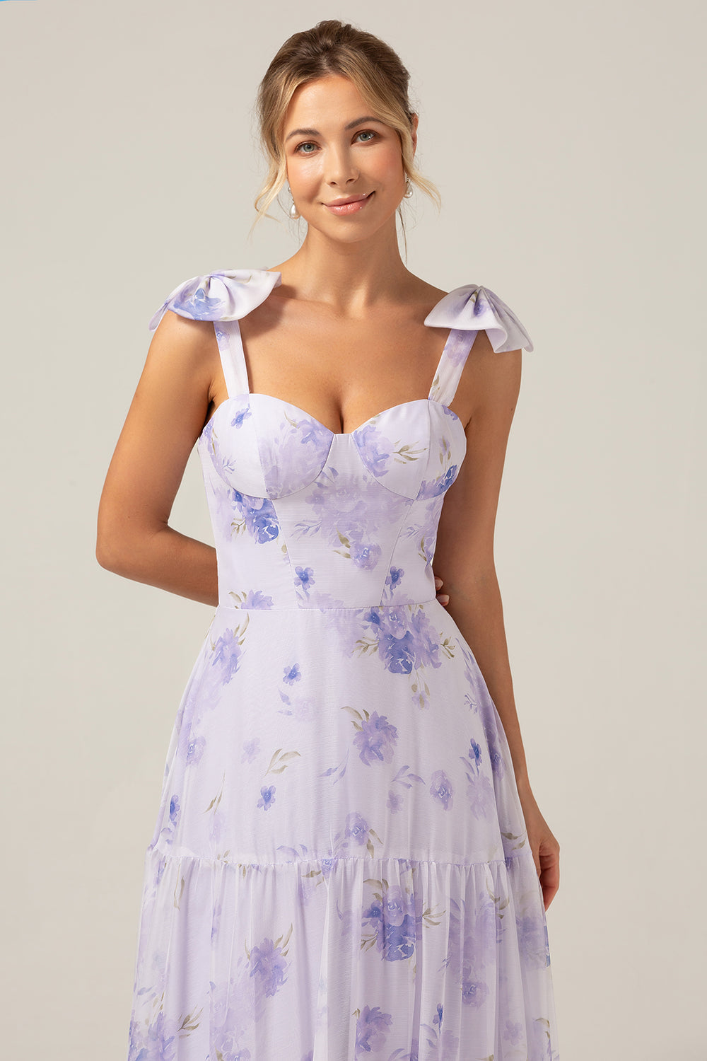 Lilac Korsett Floral Print A-Line Long brudepike kjole