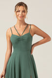 A-Line Spaghetti stropper Backless plissert eukalyptus brudepike kjole