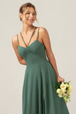 A-Line Spaghetti stropper Backless plissert eukalyptus brudepike kjole