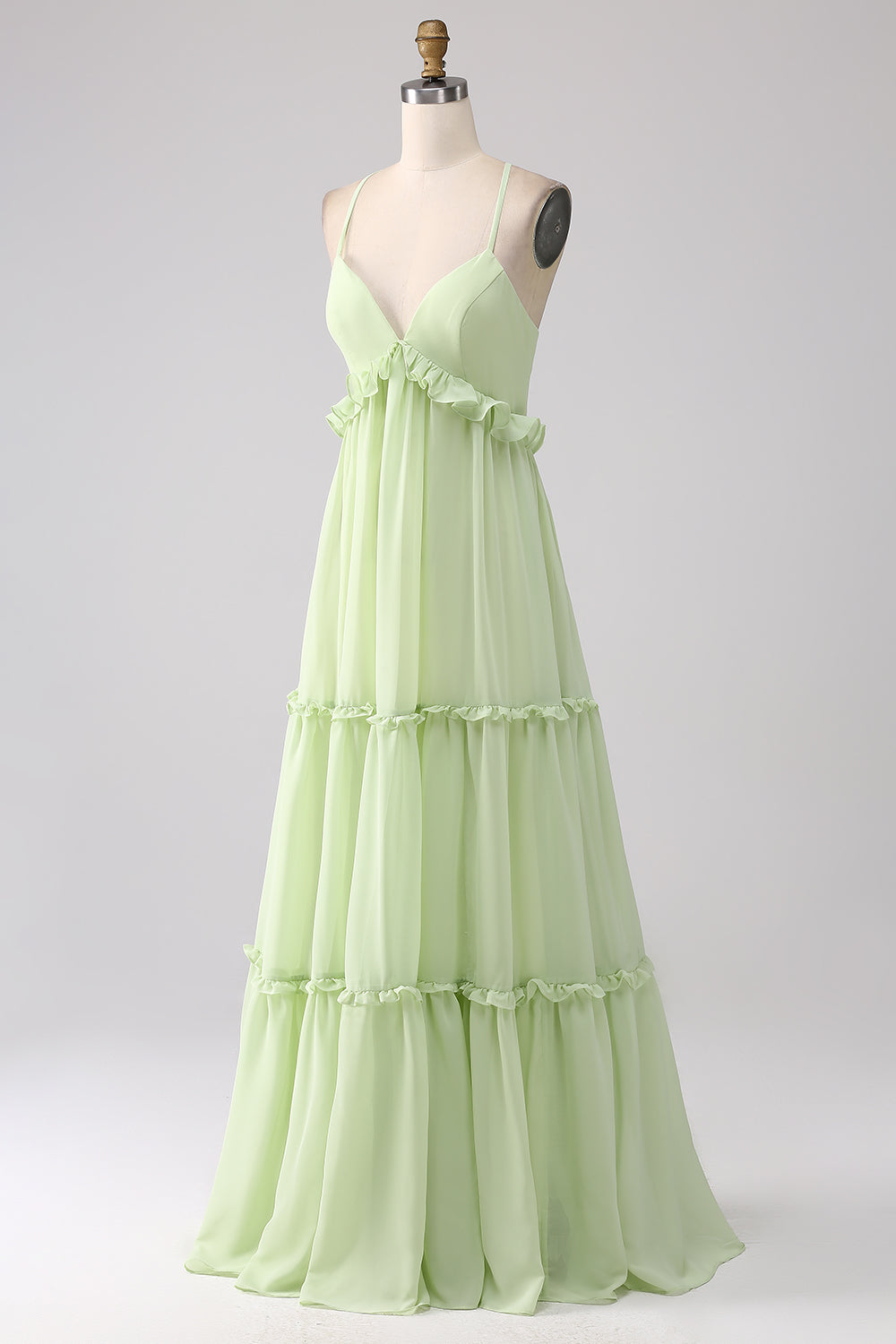 Ruffles A Line Green brudepike kjole med snøre-up tilbake