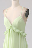 Ruffles A Line Green brudepike kjole med snøre-up tilbake